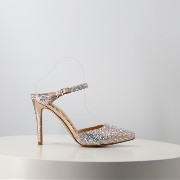 vivorosa Shoes - Women’s Crystal Embellished Strass Closed Toe Pumps Mule on a 4 Inch Stiletto